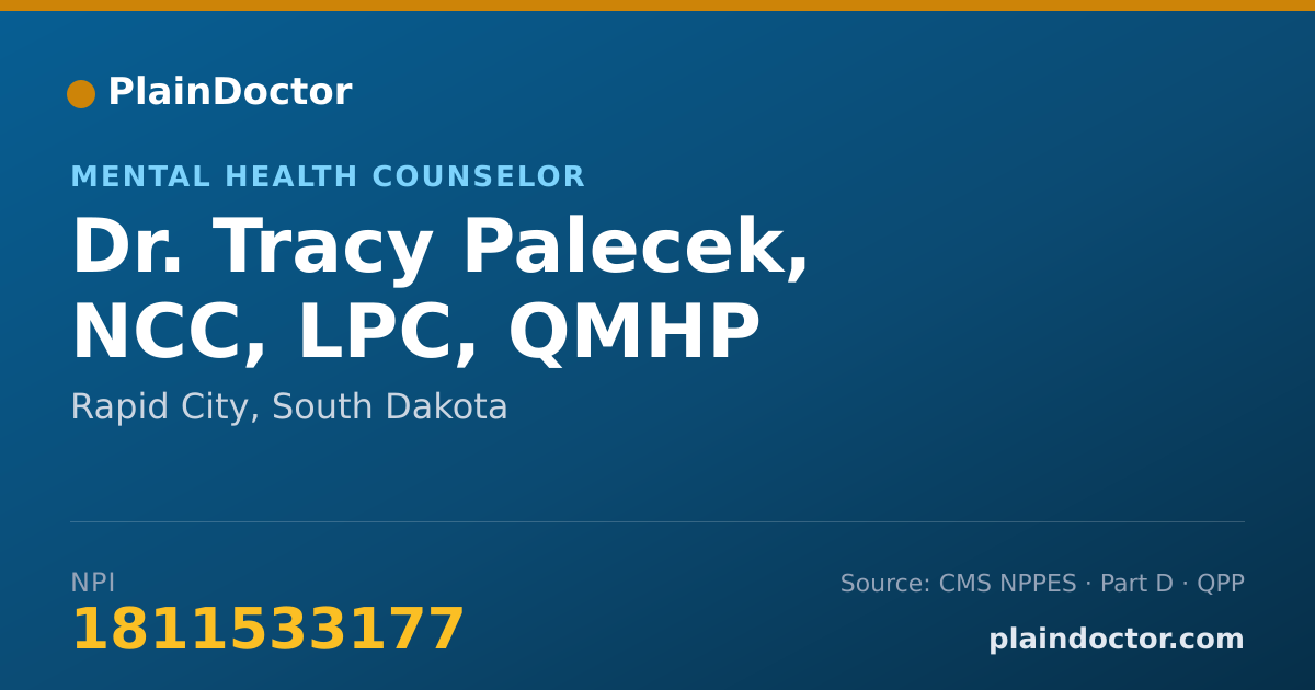 Shareable card for Tracy Palecek, NCC, LPC, QMHP - Mental Health Counselor, Rapid City, SD