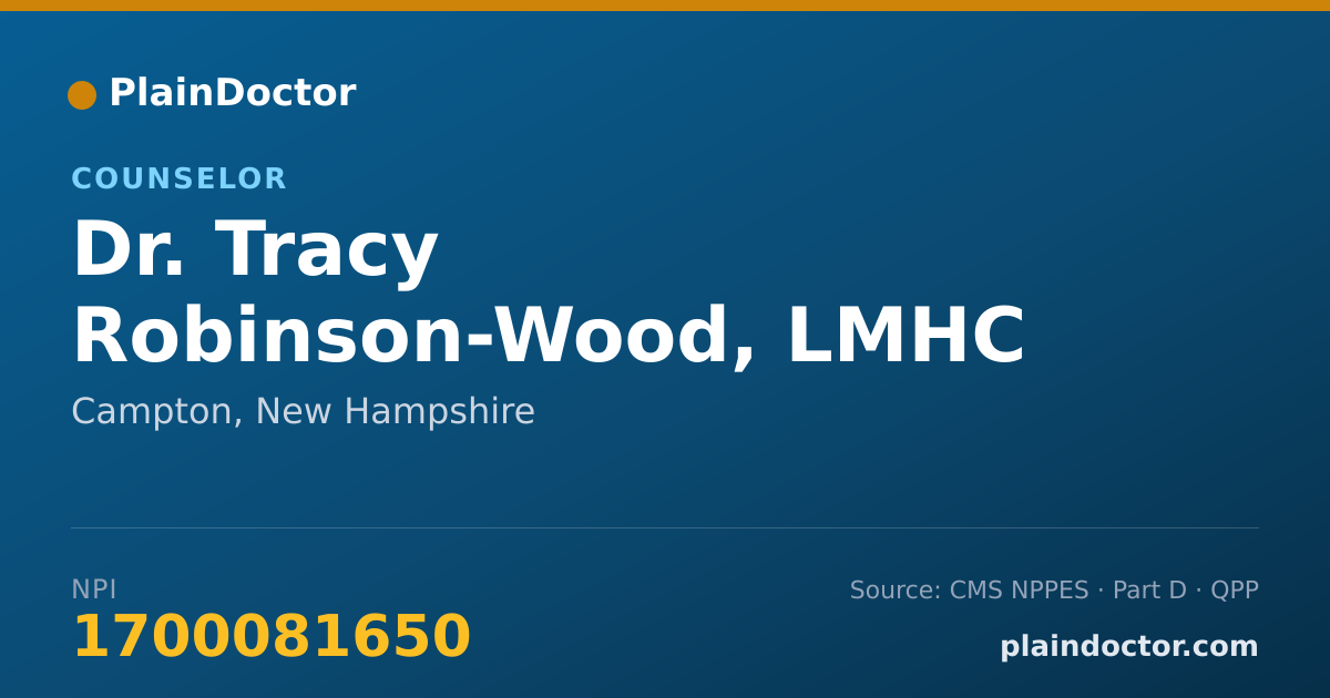 Shareable card for Tracy Robinson-Wood, LMHC - Counselor, Campton, NH