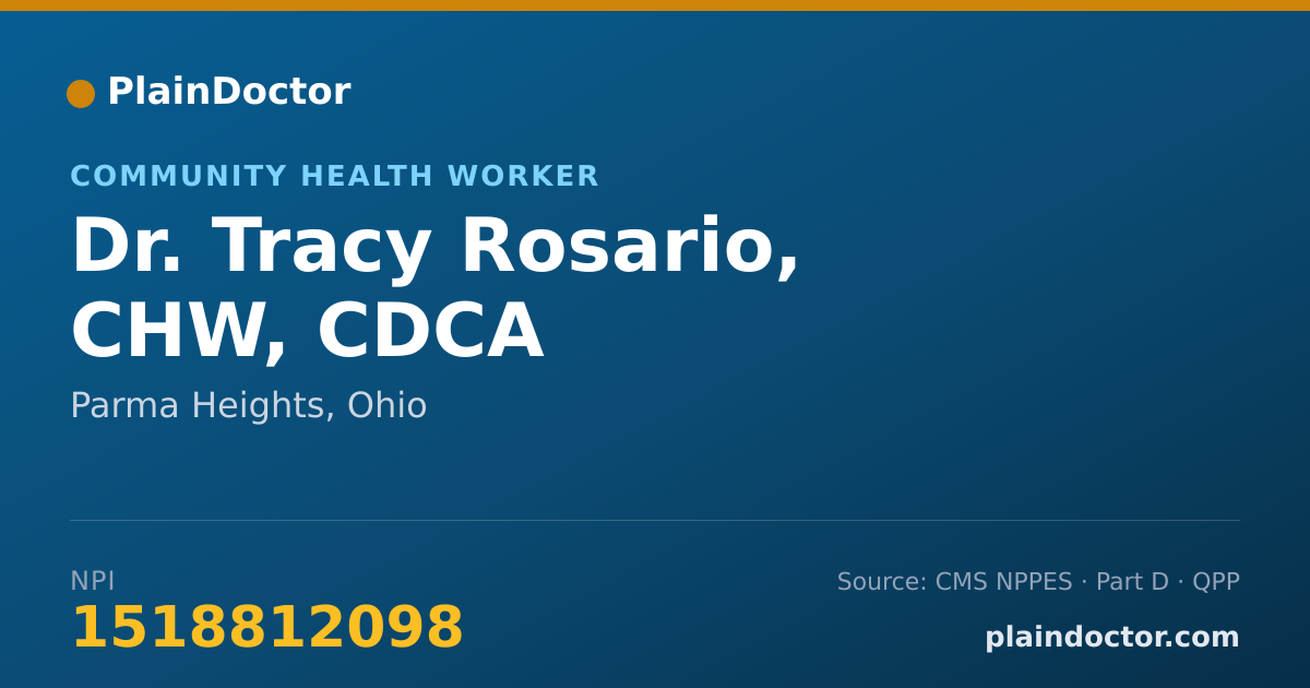 Shareable card for Tracy Rosario, CHW, CDCA - Community Health Worker, Parma Heights, OH