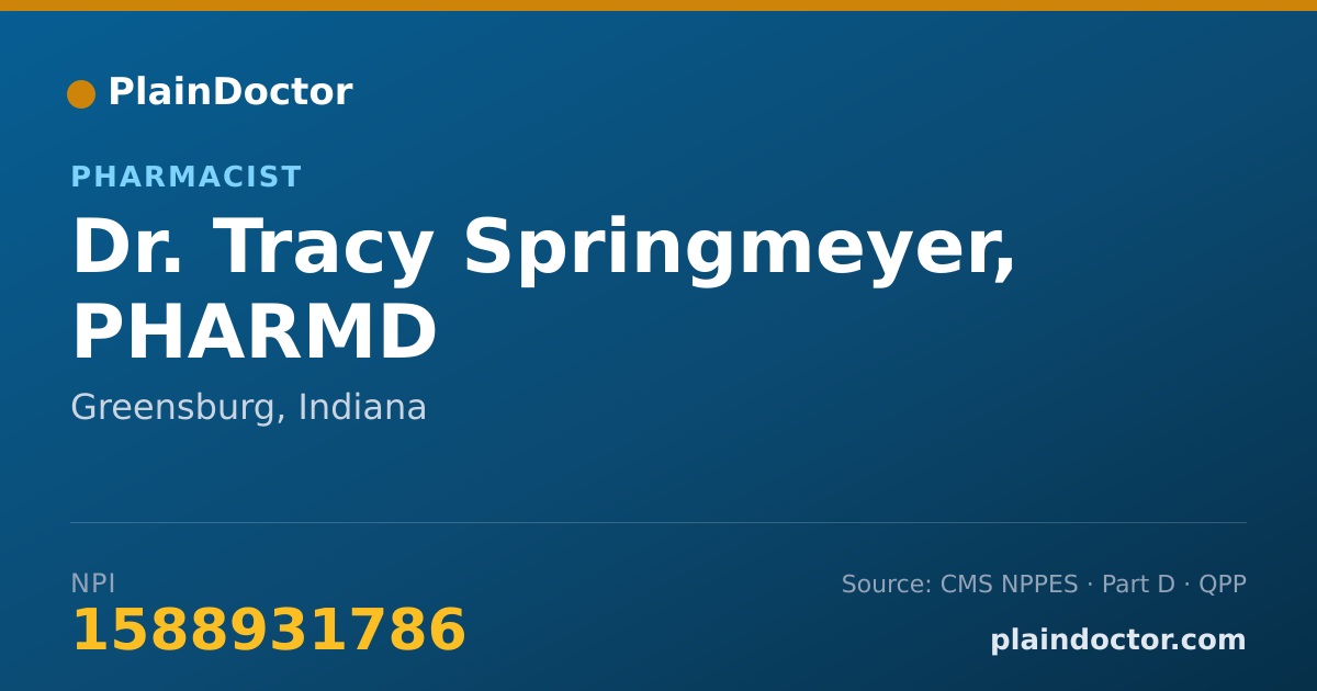 Shareable card for Tracy Springmeyer, PHARMD - Pharmacist, Greensburg, IN