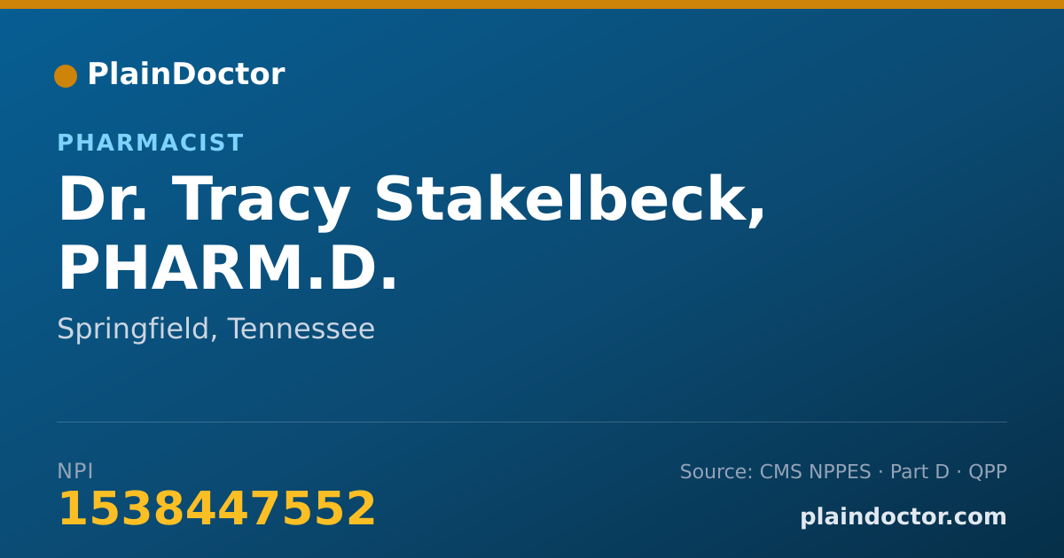Shareable card for Tracy Stakelbeck, PHARM.D. - Pharmacist, Springfield, TN
