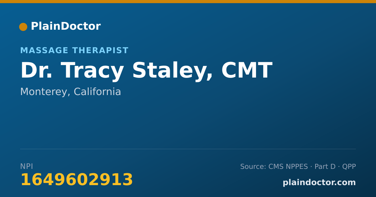 Shareable card for Tracy Staley, CMT - Massage Therapist, Monterey, CA
