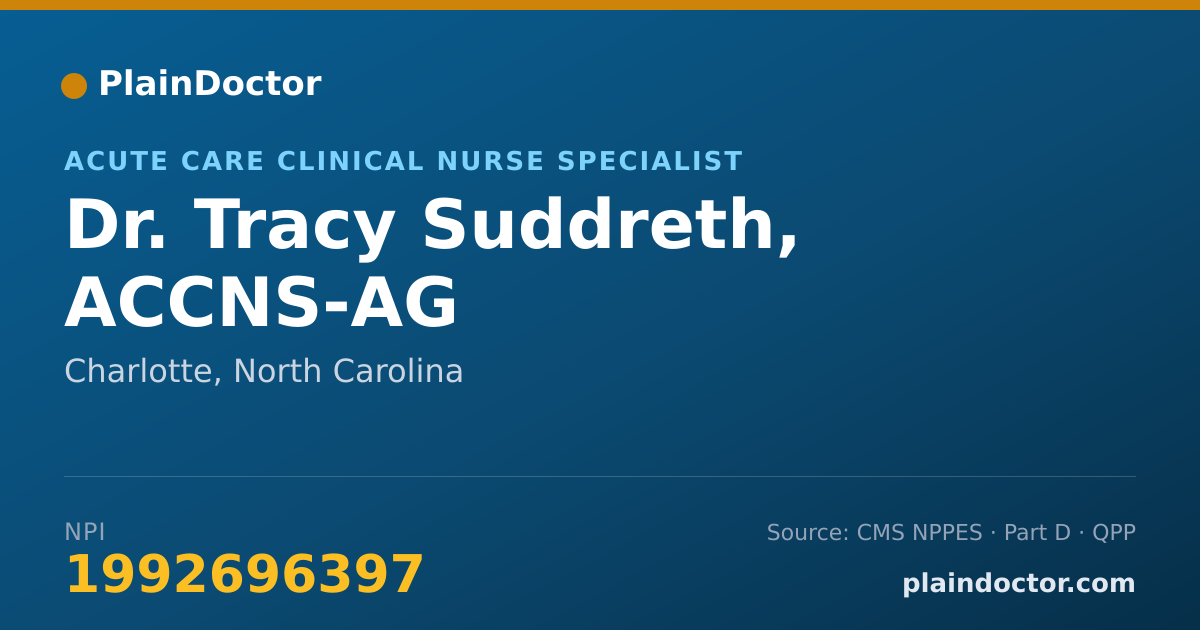 Shareable card for Tracy Suddreth, ACCNS-AG - Acute Care Clinical Nurse Specialist, Charlotte, NC