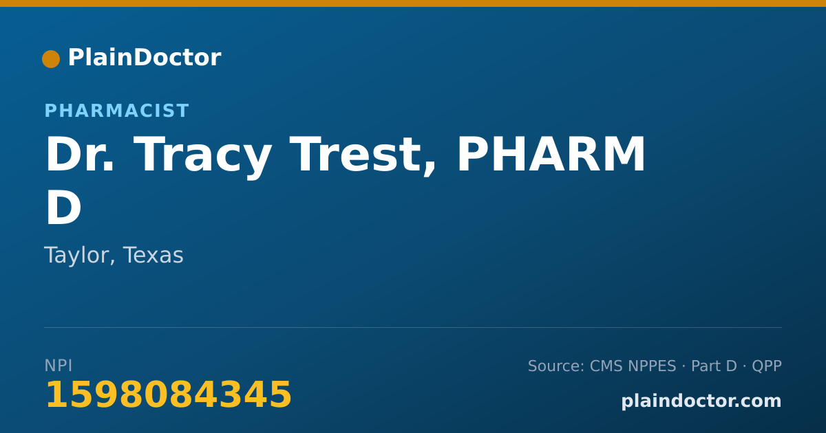 Shareable card for Tracy Trest, PHARM D - Pharmacist, Taylor, TX