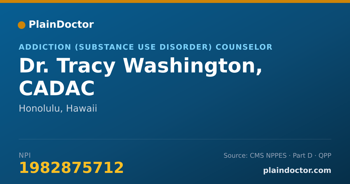 Shareable card for Tracy Washington, CADAC - Addiction (Substance Use Disorder) Counselor, Honolulu, HI