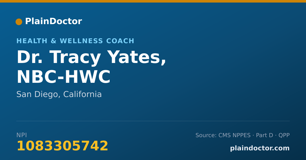 Shareable card for Tracy Yates, NBC-HWC - Health & Wellness Coach, San Diego, CA