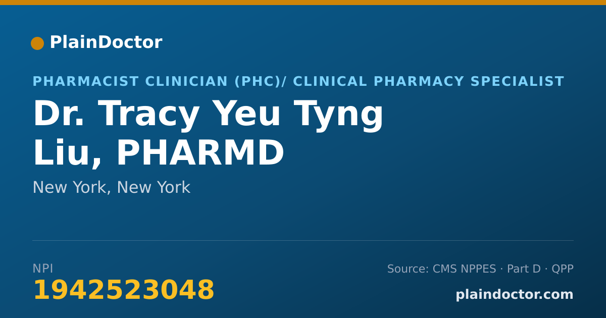 Shareable card for Tracy Yeu Tyng Liu, PHARMD - Pharmacist Clinician (PhC)/ Clinical Pharmacy Specialist, New York, NY