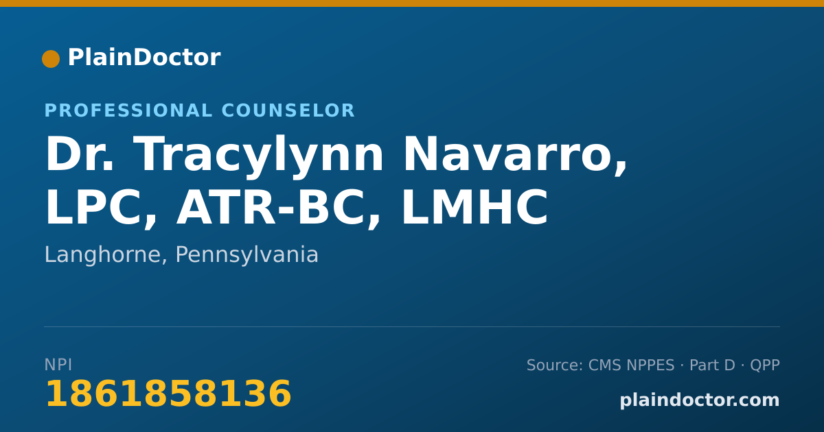 Shareable card for Tracylynn Navarro, LPC, ATR-BC, LMHC - Professional Counselor, Langhorne, PA