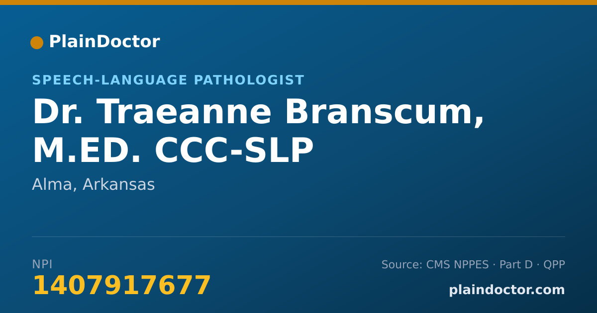 Shareable card for Traeanne Branscum, M.ED. CCC-SLP - Speech-Language Pathologist, Alma, AR