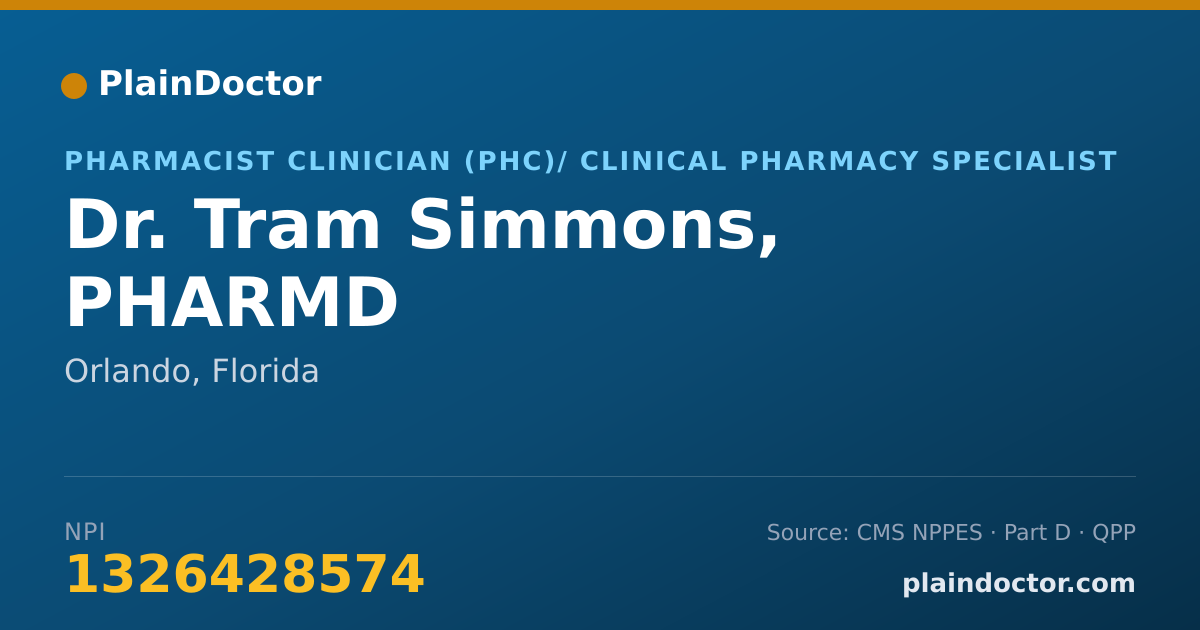 Shareable card for Tram Simmons, PHARMD - Pharmacist Clinician (PhC)/ Clinical Pharmacy Specialist, Orlando, FL