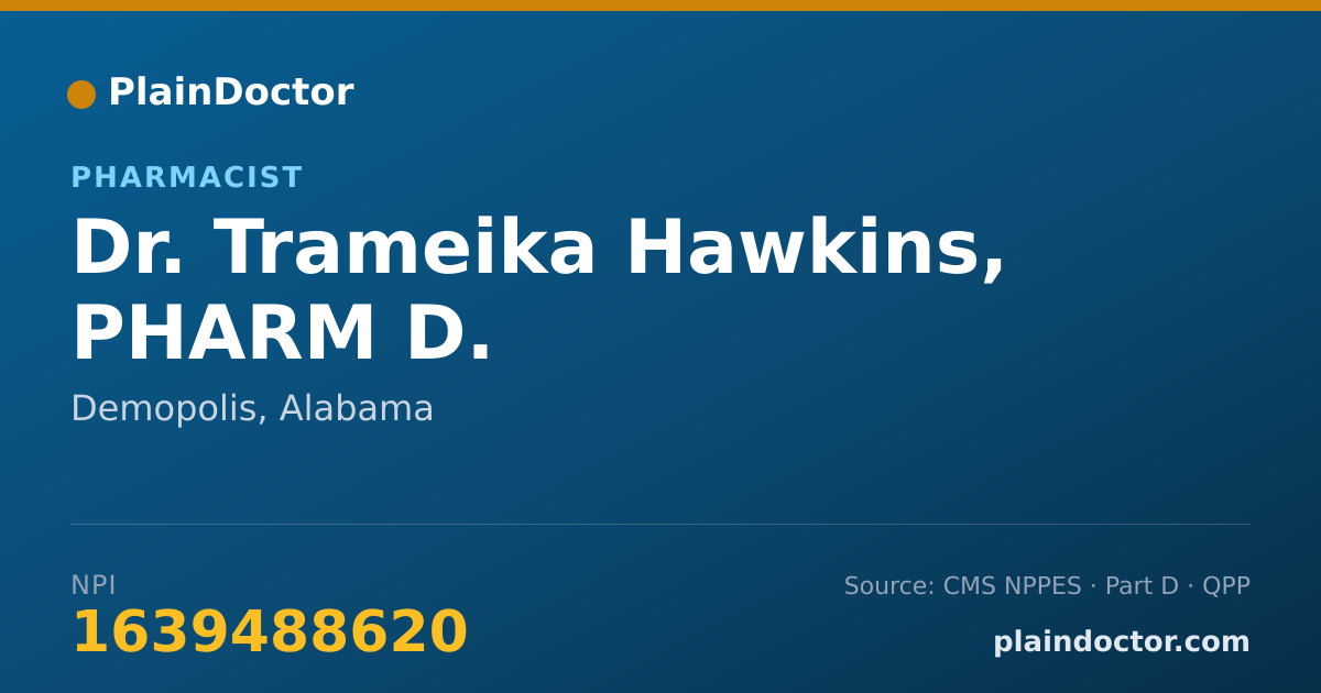 Shareable card for Trameika Hawkins, PHARM D. - Pharmacist, Demopolis, AL