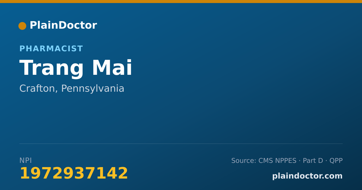 Shareable card for Trang Mai - Pharmacist, Crafton, PA