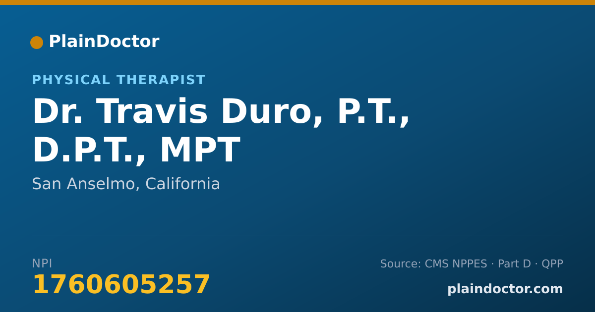 Shareable card for Travis Duro, P.T., D.P.T., MPT - Physical Therapist, San Anselmo, CA
