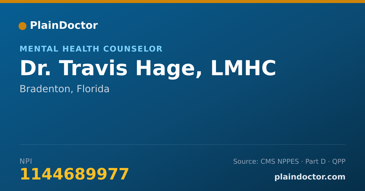 Shareable card for Travis Hage, LMHC - Mental Health Counselor, Bradenton, FL