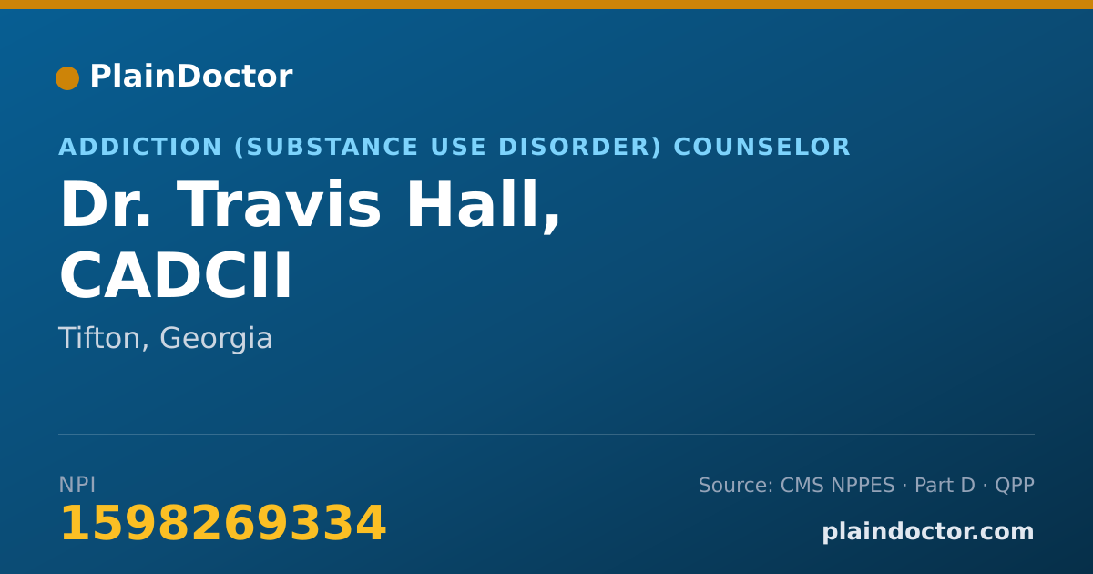 Shareable card for Travis Hall, CADCII - Addiction (Substance Use Disorder) Counselor, Tifton, GA