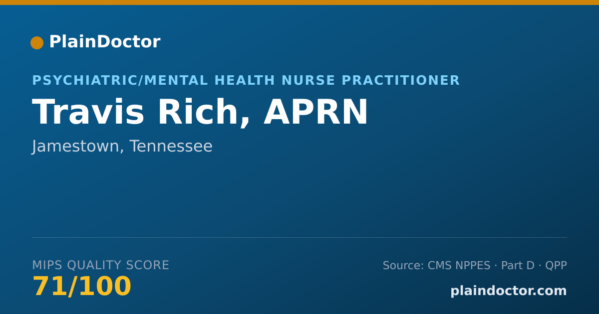 Shareable card for Travis Rich, APRN - Psychiatric/Mental Health Nurse Practitioner, Jamestown, TN