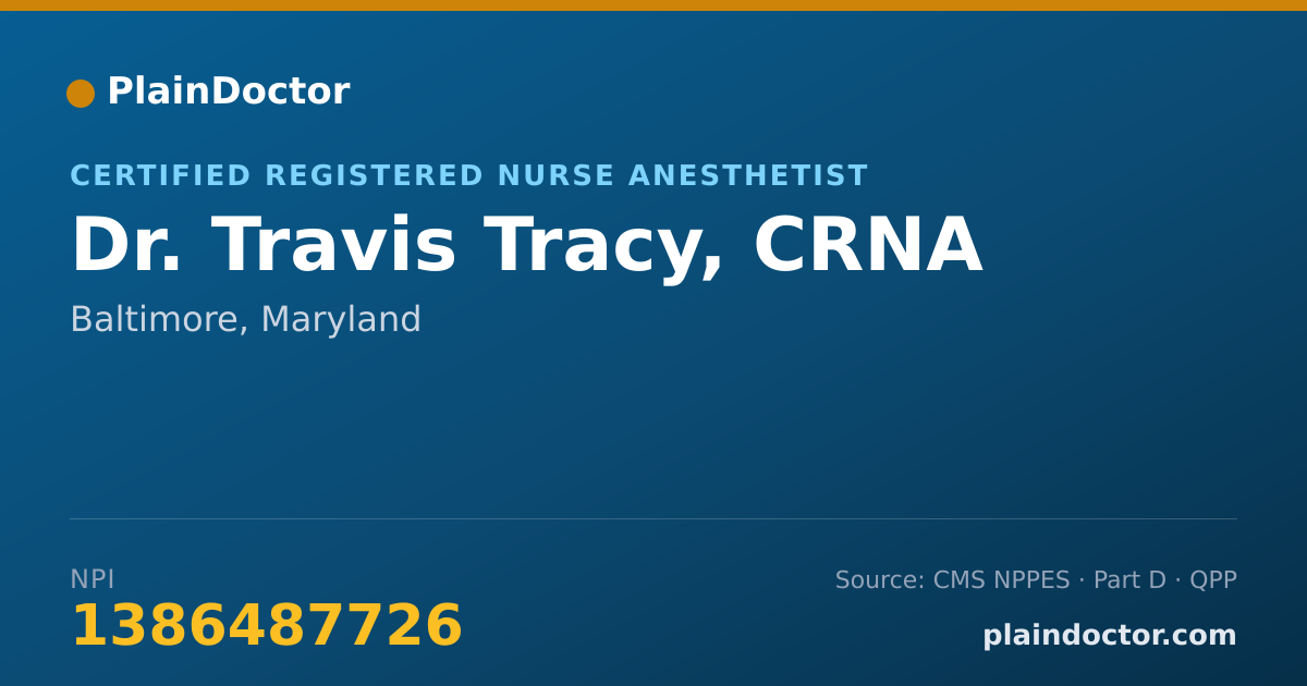 Shareable card for Travis Tracy, CRNA - Certified Registered Nurse Anesthetist, Baltimore, MD
