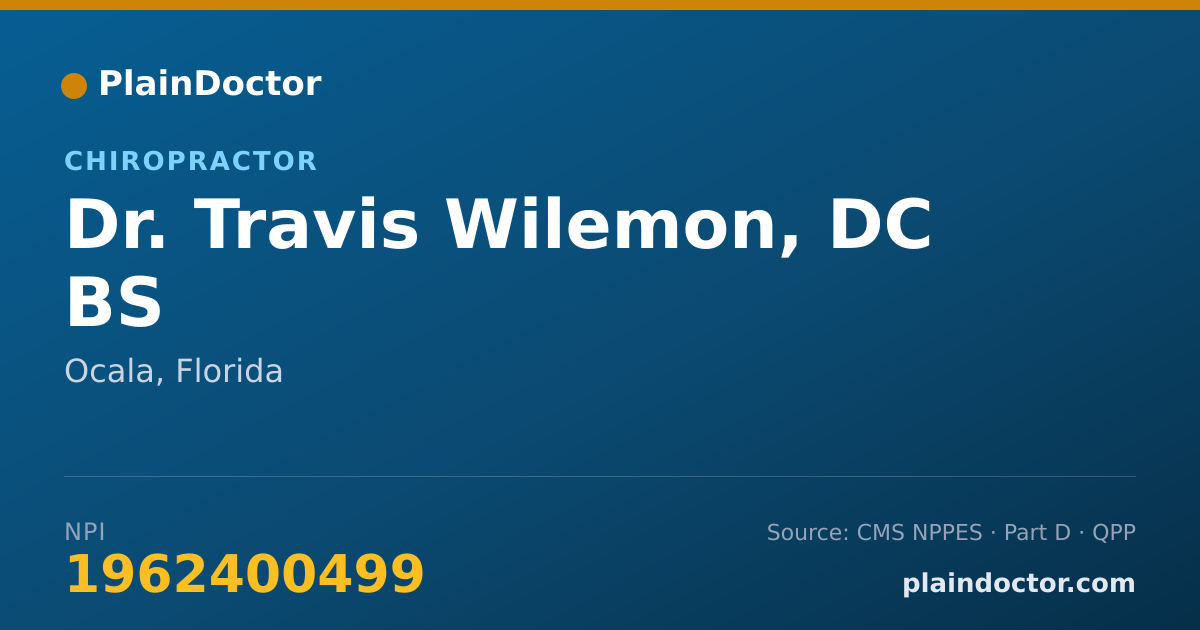 Shareable card for Travis Wilemon, DC BS - Chiropractor, Ocala, FL