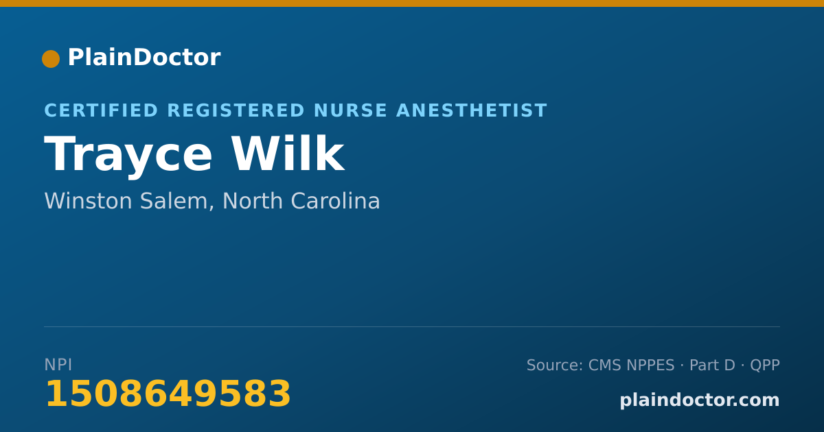 Shareable card for Trayce Wilk - Certified Registered Nurse Anesthetist, Winston Salem, NC