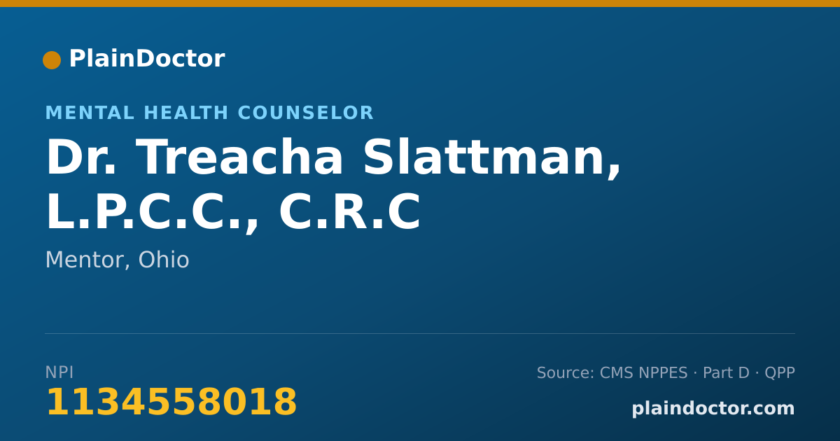 Shareable card for Treacha Slattman, L.P.C.C., C.R.C - Mental Health Counselor, Mentor, OH