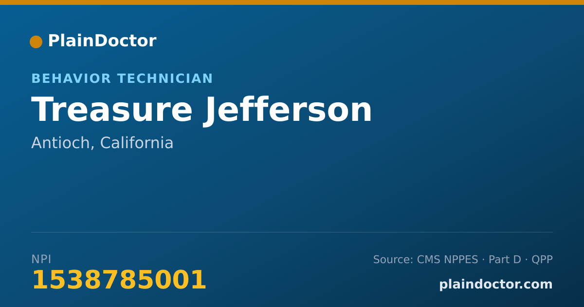 Shareable card for Treasure Jefferson - Behavior Technician, Antioch, CA