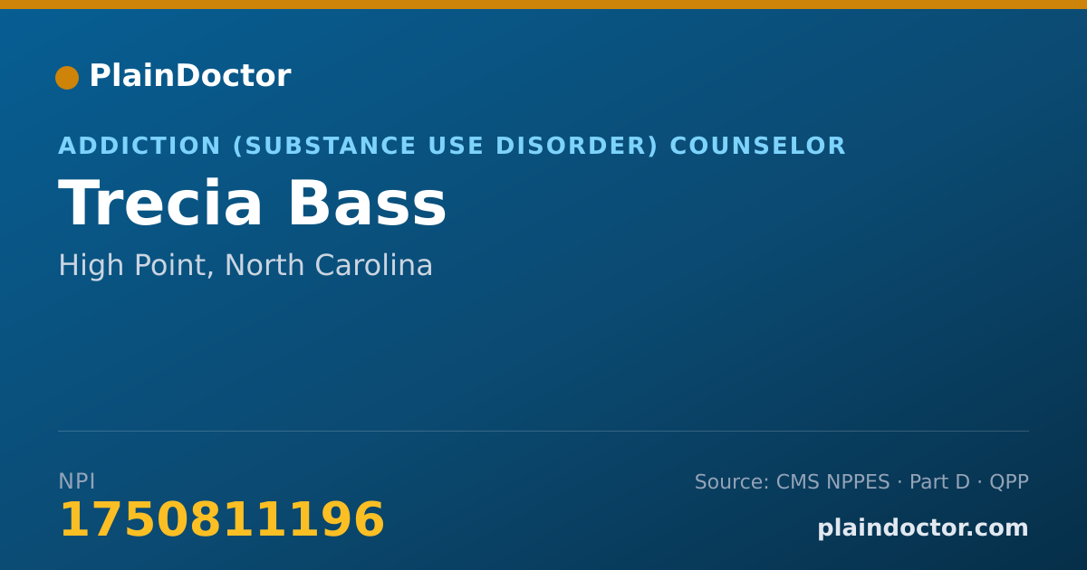 Shareable card for Trecia Bass - Addiction (Substance Use Disorder) Counselor, High Point, NC
