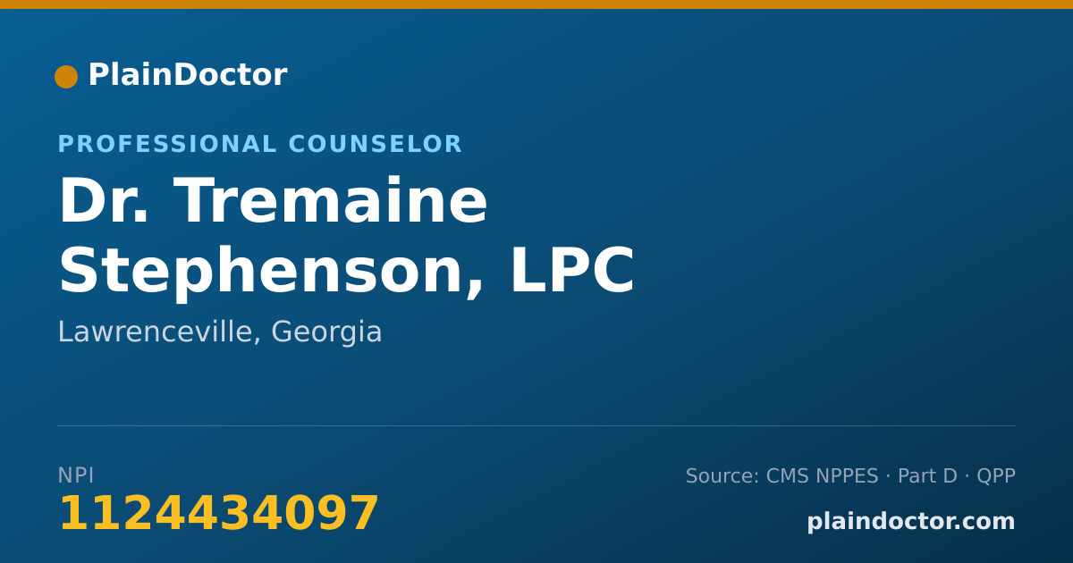 Shareable card for Tremaine Stephenson, LPC - Professional Counselor, Lawrenceville, GA