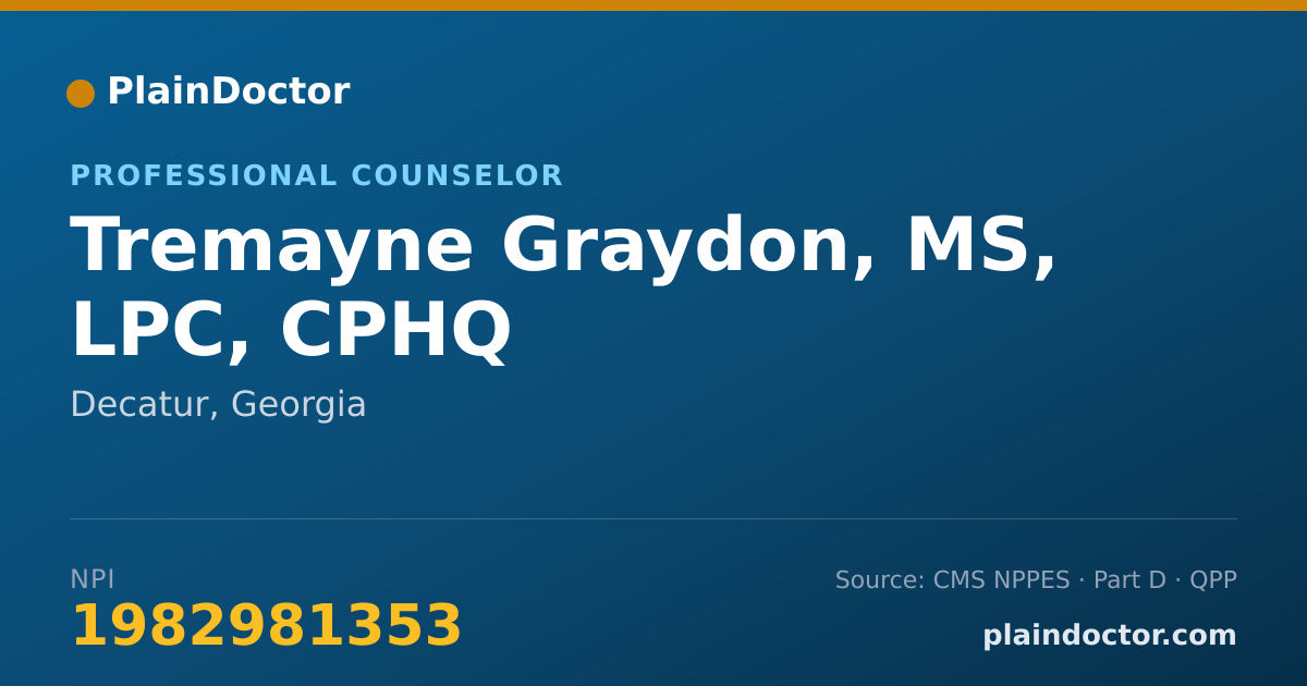 Shareable card for Tremayne Graydon, MS, LPC, CPHQ - Mental Health Counselor, Decatur, GA