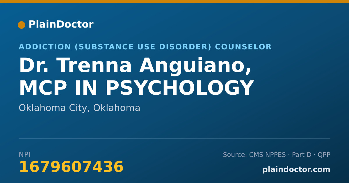 Shareable card for Trenna Anguiano, MCP IN PSYCHOLOGY - Addiction (Substance Use Disorder) Counselor, Oklahoma City, OK
