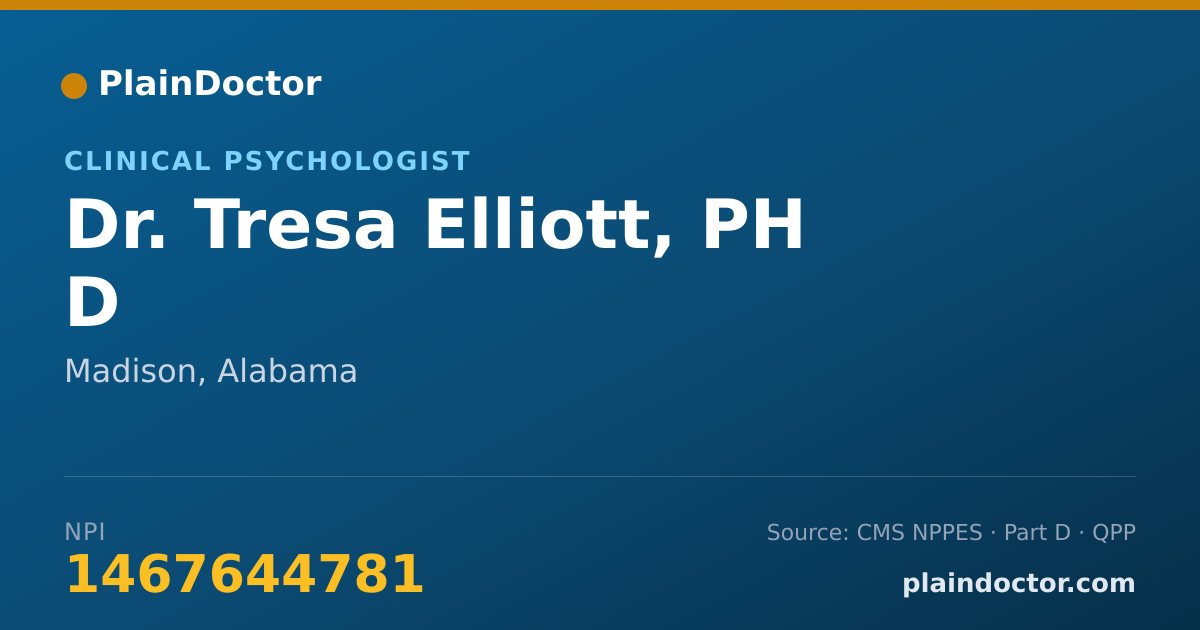 Shareable card for Tresa Elliott, PH D - Clinical Psychologist, Madison, AL