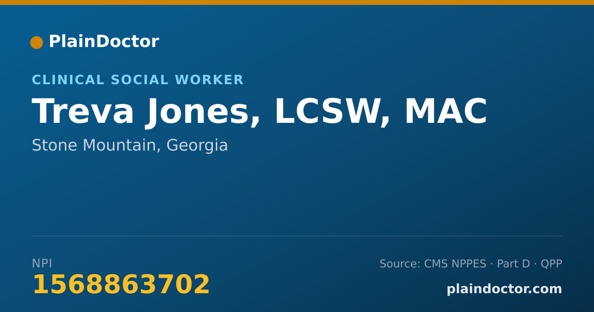 Shareable card for Treva Jones, LCSW, MAC - Mental Health Counselor, Stone Mountain, GA