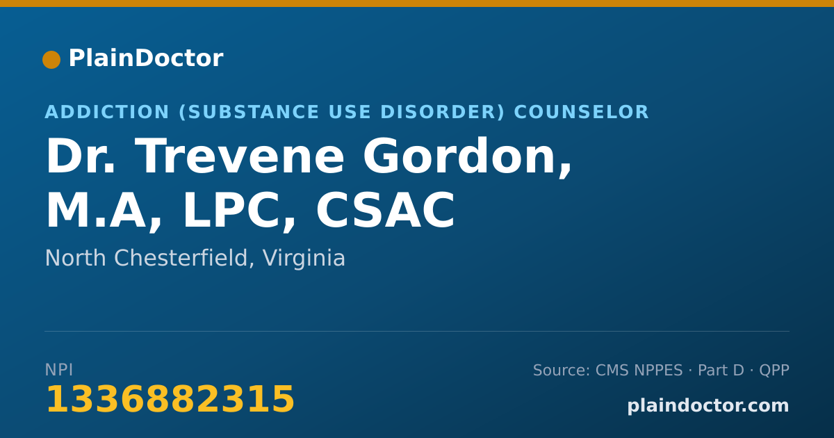 Shareable card for Trevene Gordon, M.A, LPC, CSAC - Addiction (Substance Use Disorder) Counselor, North Chesterfield, VA