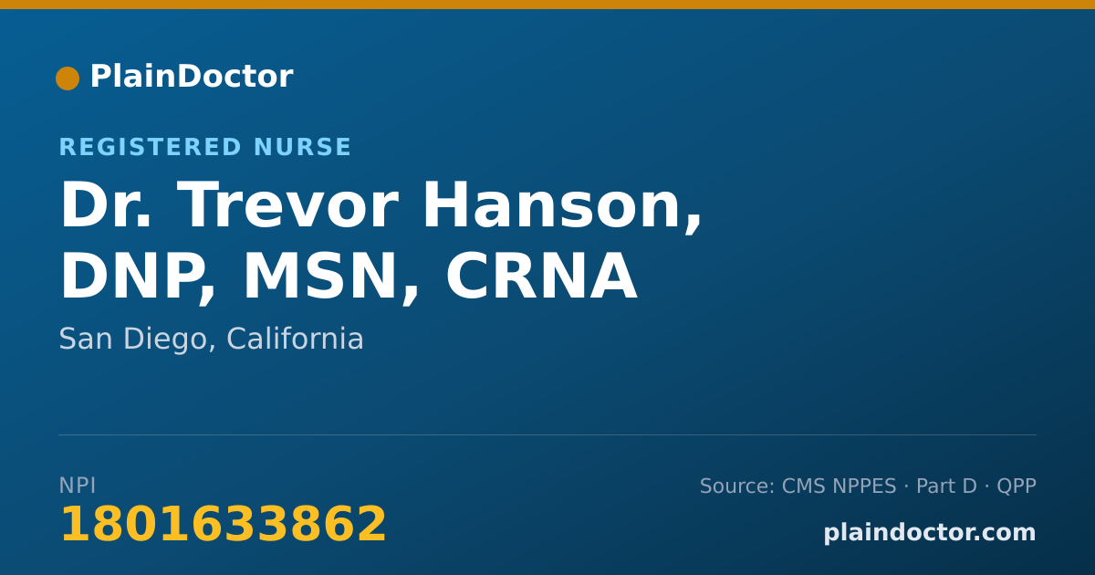 Shareable card for Trevor Hanson, DNP, MSN, CRNA - Registered Nurse, San Diego, CA