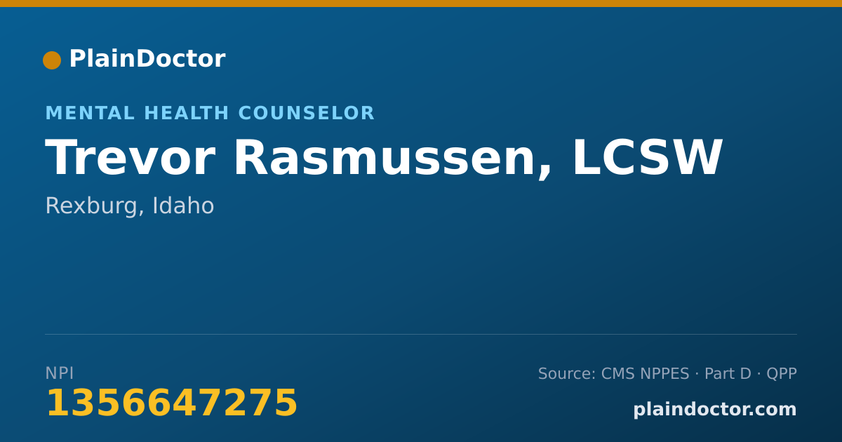 Shareable card for Trevor Rasmussen, LCSW - Mental Health Counselor, Rexburg, ID