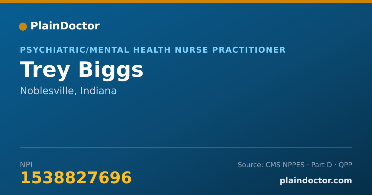 Shareable card for Trey Biggs - Psychiatric/Mental Health Nurse Practitioner, Noblesville, IN