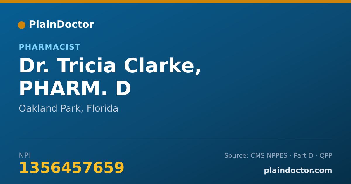 Shareable card for Tricia Clarke, PHARM. D - Pharmacist, Oakland Park, FL