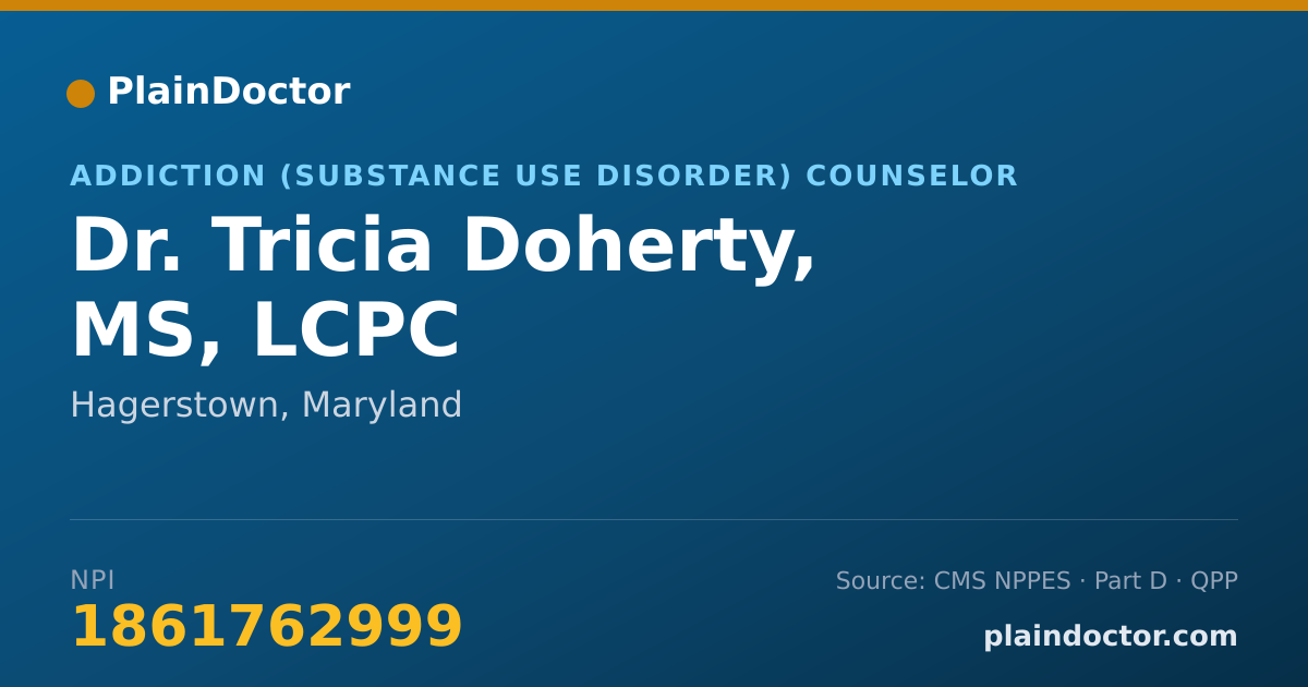 Shareable card for Tricia Doherty, MS, LCPC - Addiction (Substance Use Disorder) Counselor, Hagerstown, MD
