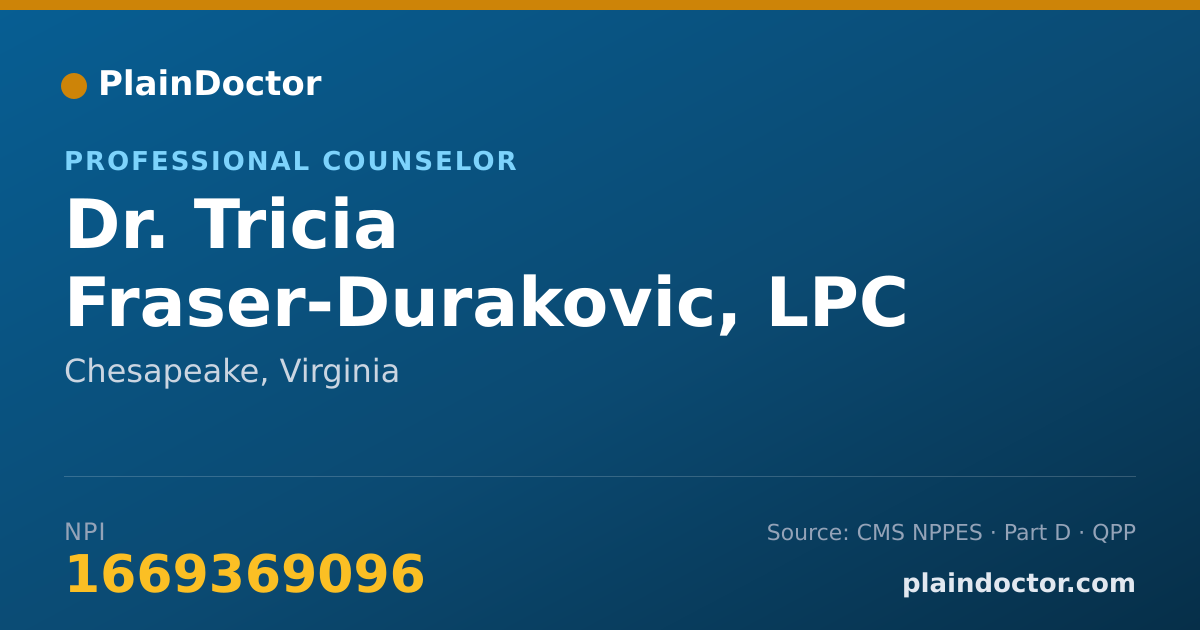 Shareable card for Tricia Fraser-Durakovic, LPC - Professional Counselor, Chesapeake, VA