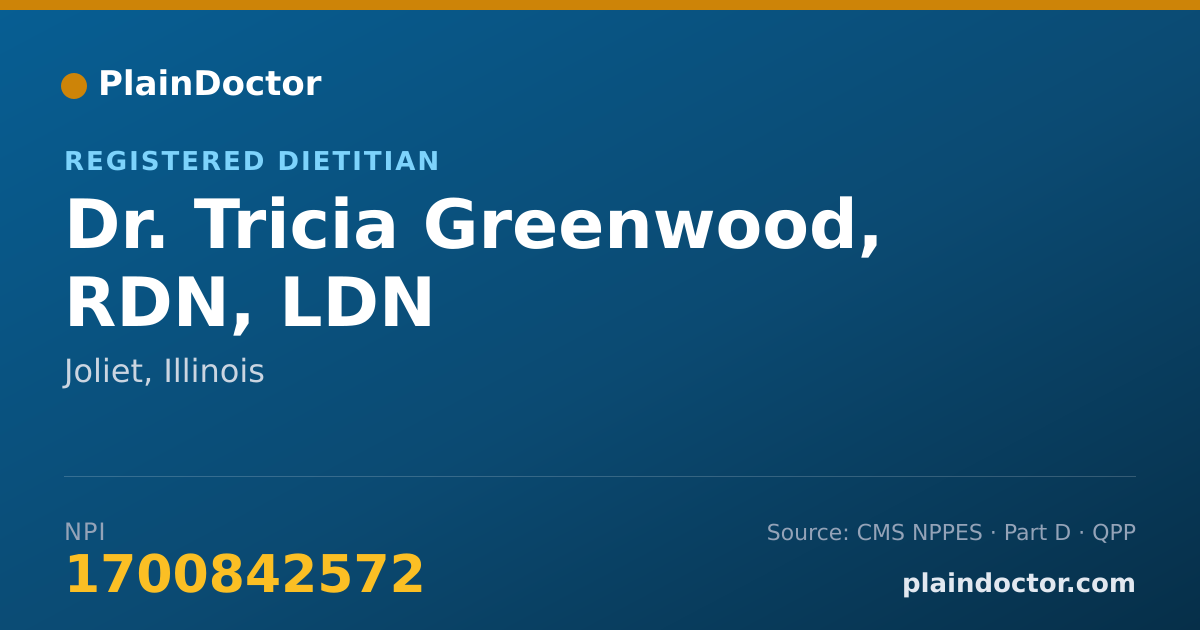 Shareable card for Tricia Greenwood, RDN, LDN - Registered Dietitian, Joliet, IL