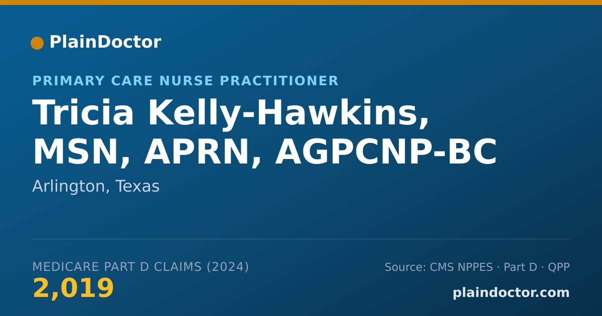 Shareable card for Tricia Kelly-Hawkins, MSN, APRN, AGPCNP-BC - Primary Care Nurse Practitioner, Arlington, TX