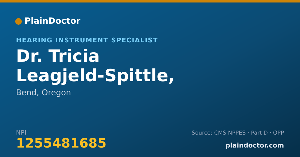 Shareable card for Tricia Leagjeld-Spittle, HEARING AID SPECIAL - Hearing Instrument Specialist, Bend, OR