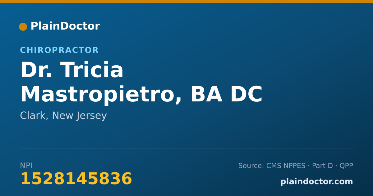 Shareable card for Tricia Mastropietro, BA  DC - Chiropractor, Clark, NJ