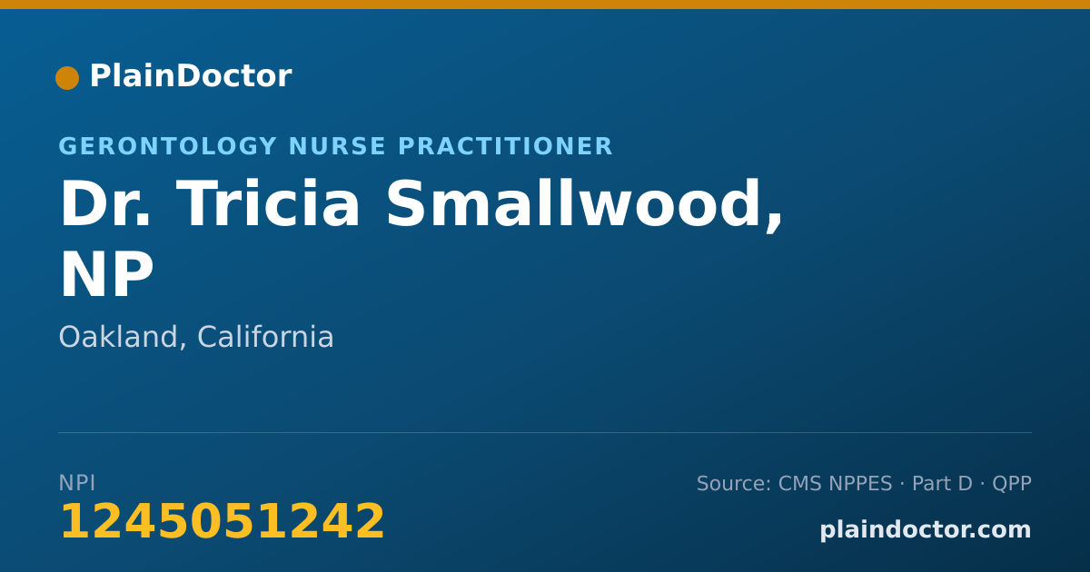 Shareable card for Tricia Smallwood, NP - Gerontology Nurse Practitioner, Oakland, CA