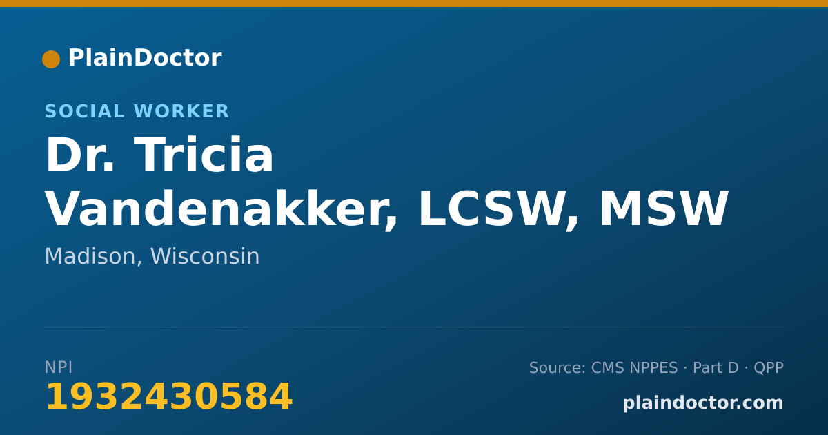 Shareable card for Tricia Vandenakker, LCSW, MSW - Social Worker, Madison, WI