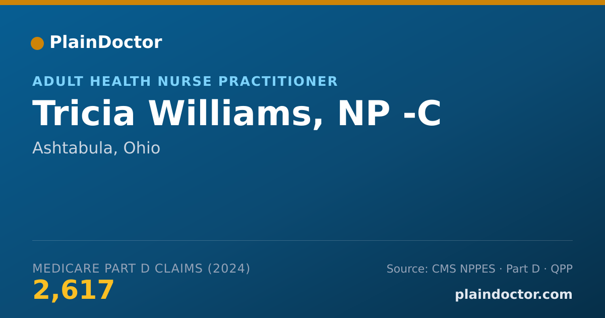Shareable card for Tricia Williams, NP -C - Adult Health Nurse Practitioner, Ashtabula, OH