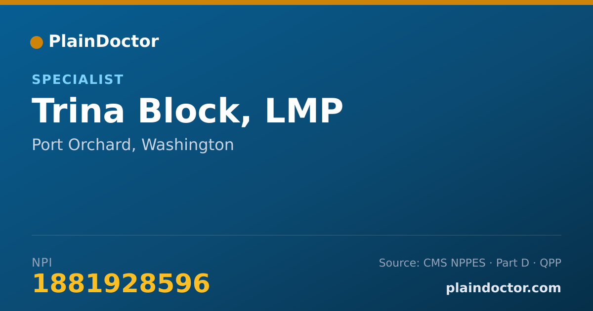 Shareable card for Trina Block, LMP - Specialist, Port Orchard, WA