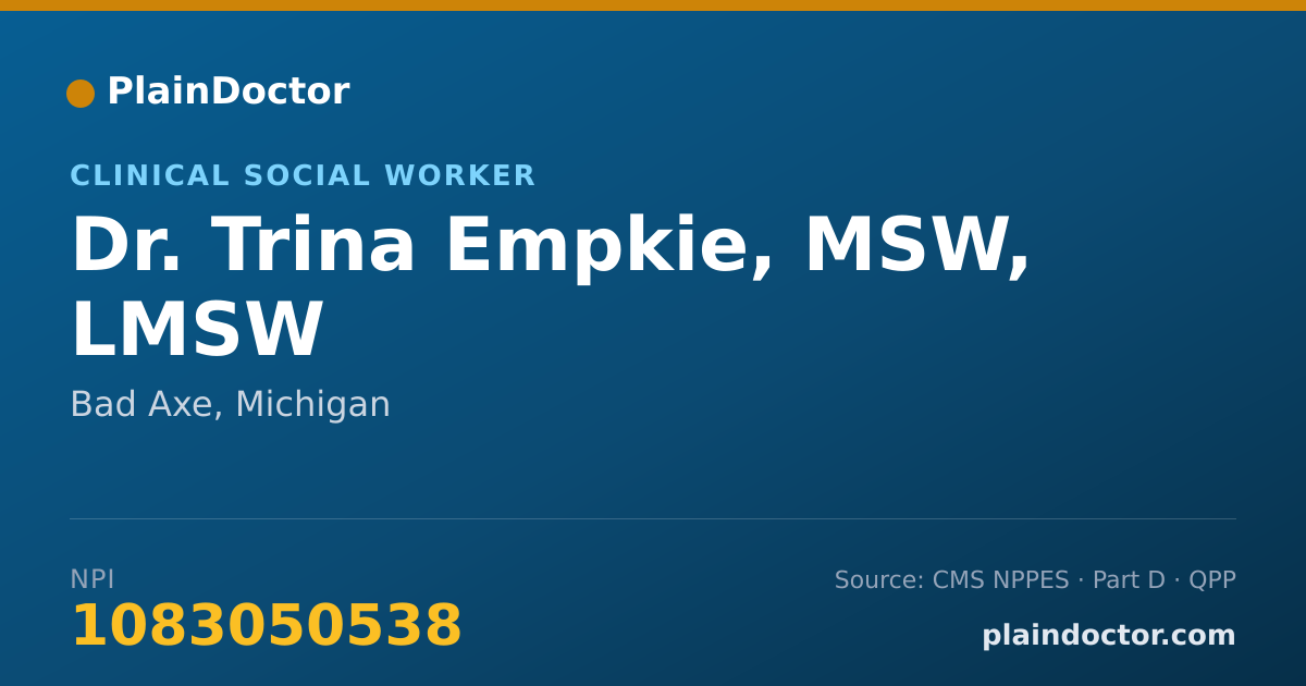 Shareable card for Trina Empkie, MSW, LMSW - Clinical Social Worker, Bad Axe, MI