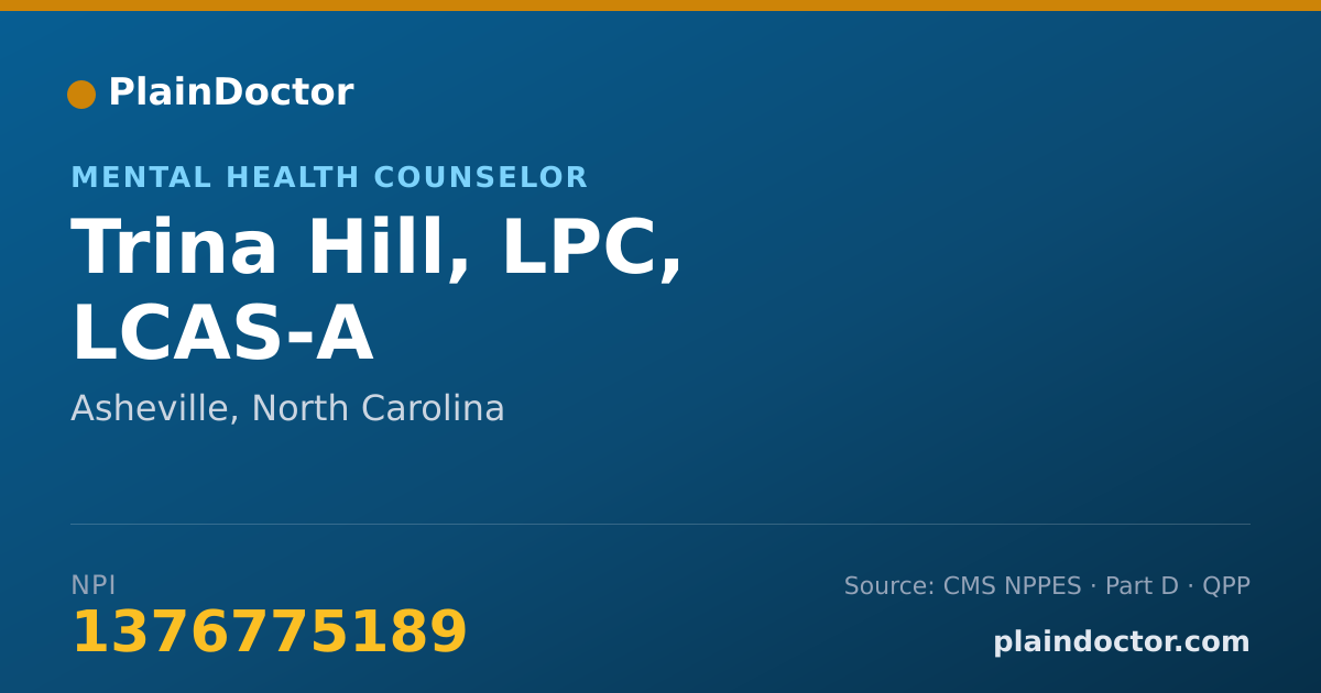 Shareable card for Trina Hill, LPC, LCAS-A - Mental Health Counselor, Asheville, NC