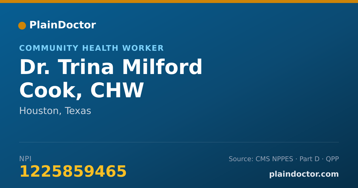 Shareable card for Trina Milford Cook, CHW - Community Health Worker, Houston, TX