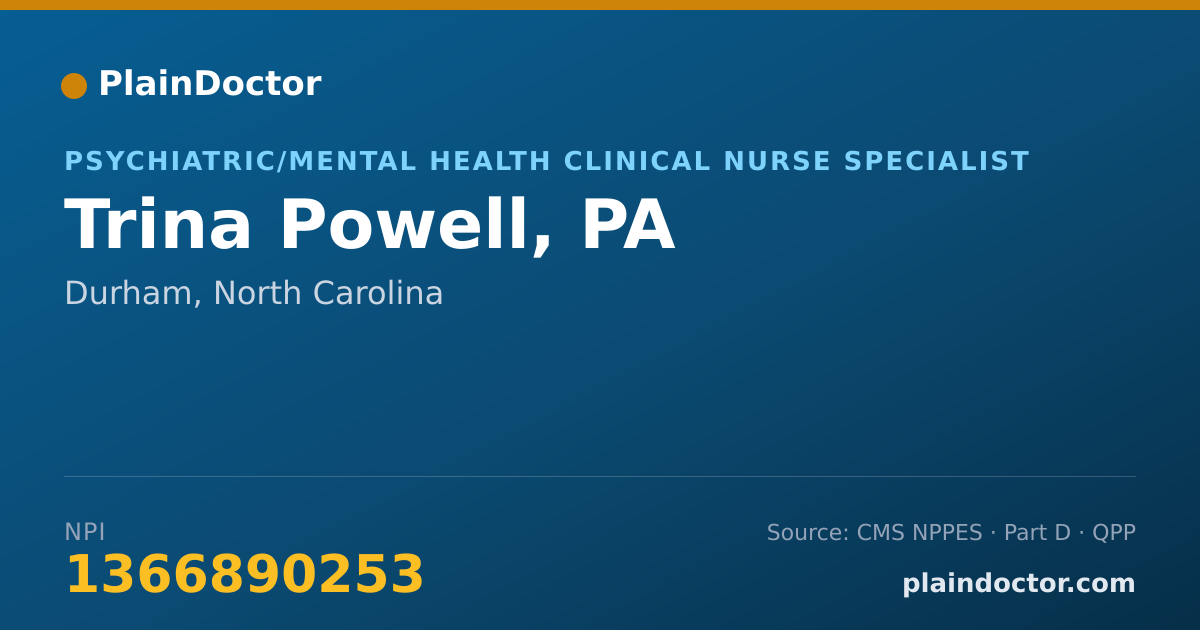 Shareable card for Trina Powell, PA - Psychiatric/Mental Health Clinical Nurse Specialist, Durham, NC